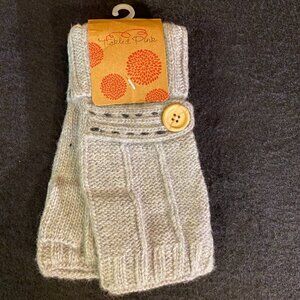 Tickled Pink Gray Knit Fingerless Gloves with Button Detail NWT